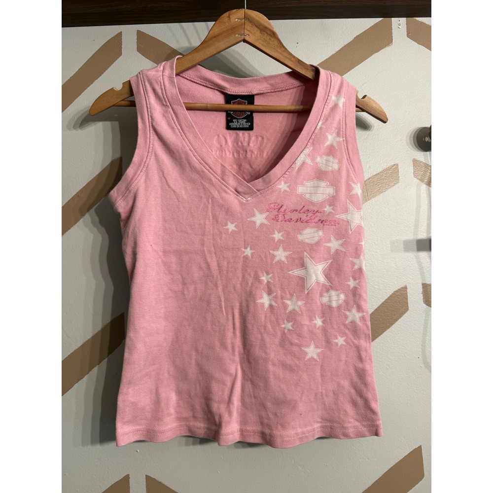 Harley Davidson Tank Top Women Medium‎ Pink Reno Nevada Eagle Stars V-Neck
